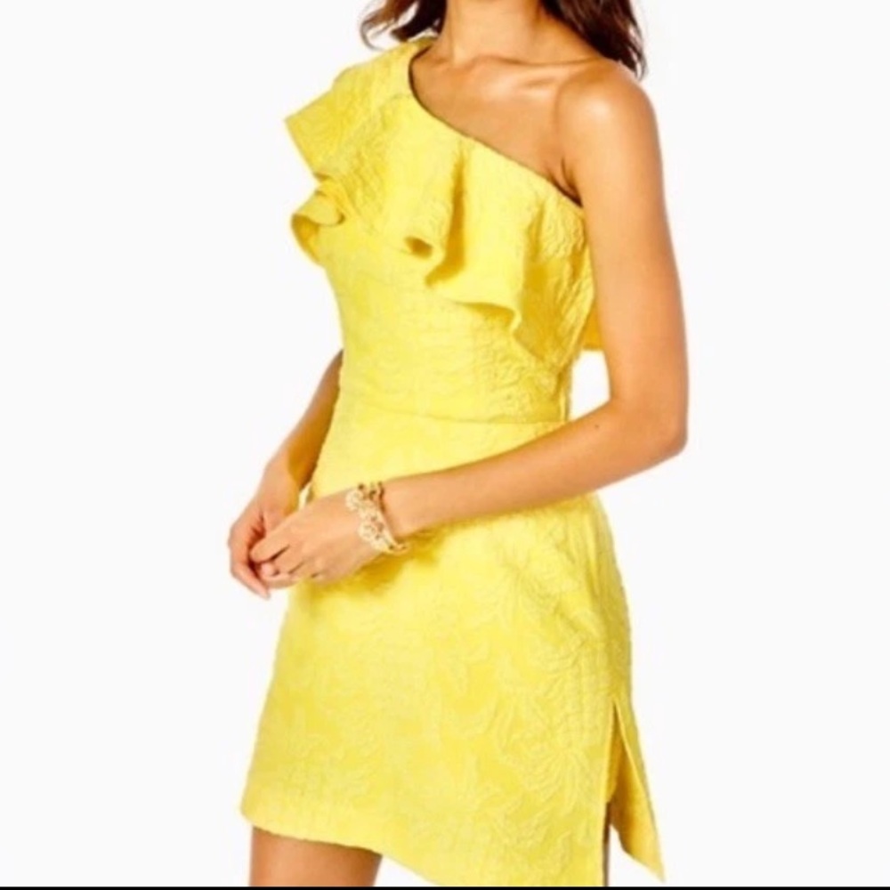 Lilly Pulitzer Size 00 Yellow One-Shoulder Kipton Women's Romper Dress